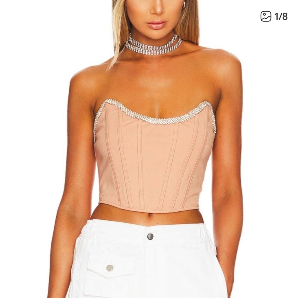 Revolve H:ours Sandy Rhinstone Bustier Corset Top in Nude Size XS